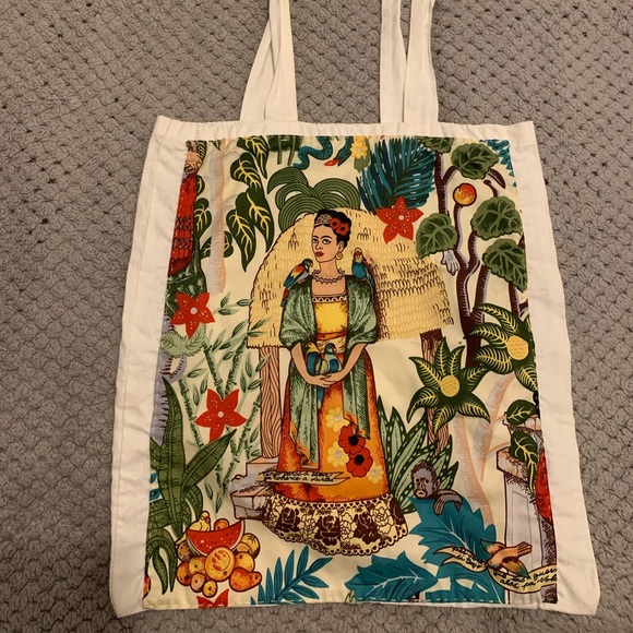 Tote bag with mexican artist Frida Kahlo (cotton). Exclusive and OOAK! - Picture 2 of 3